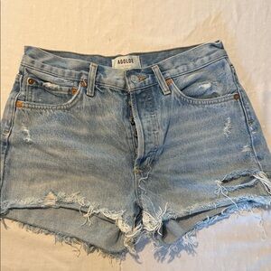 Agolde Light Wash Distressed Denim Cutoff Shorts